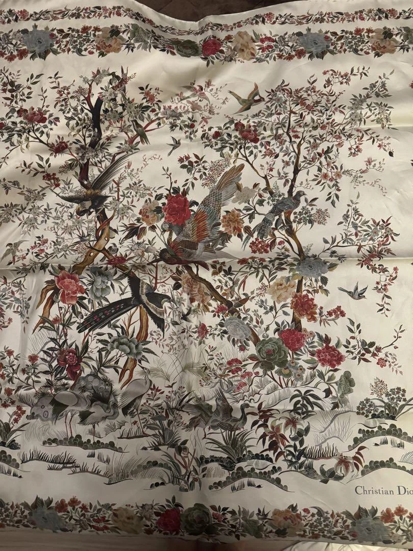 Christian Dior foulard en soie imprimé floral oiseau multicolore 90 cm x 90 cm