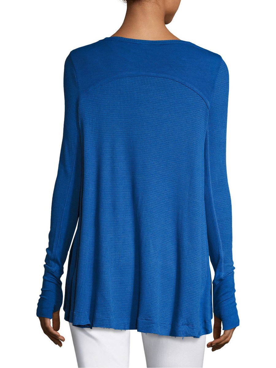 NWT FREE PEOPLE SzS MALIBU LONG SLEEVE THERMAL KNIT SHIRT COBALT