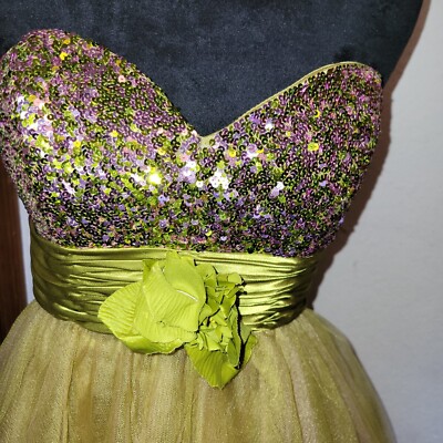 Let's Fashion Golden Glitter Strapless Princess Green Prom Gown Dress Size  Small | eBay