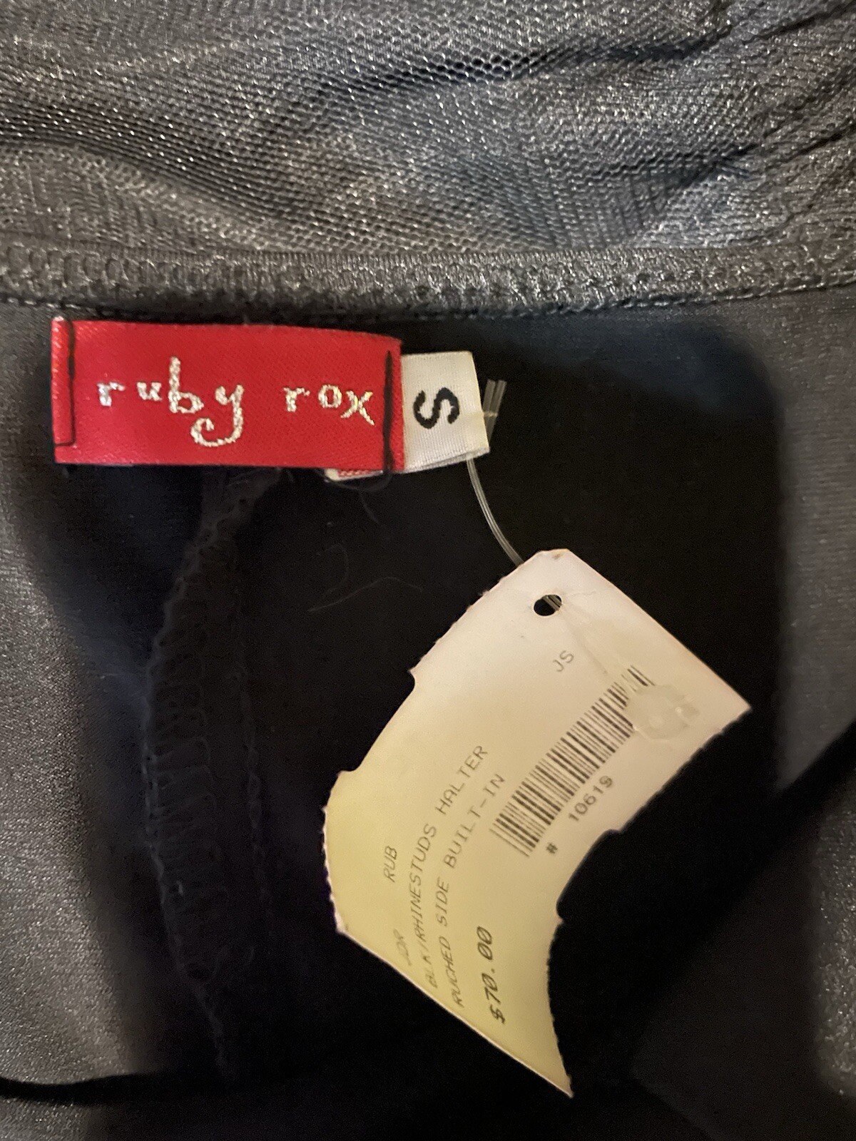 90s Y2K Ruby Rox Black Halter Rhinestone Ruched F… - image 15