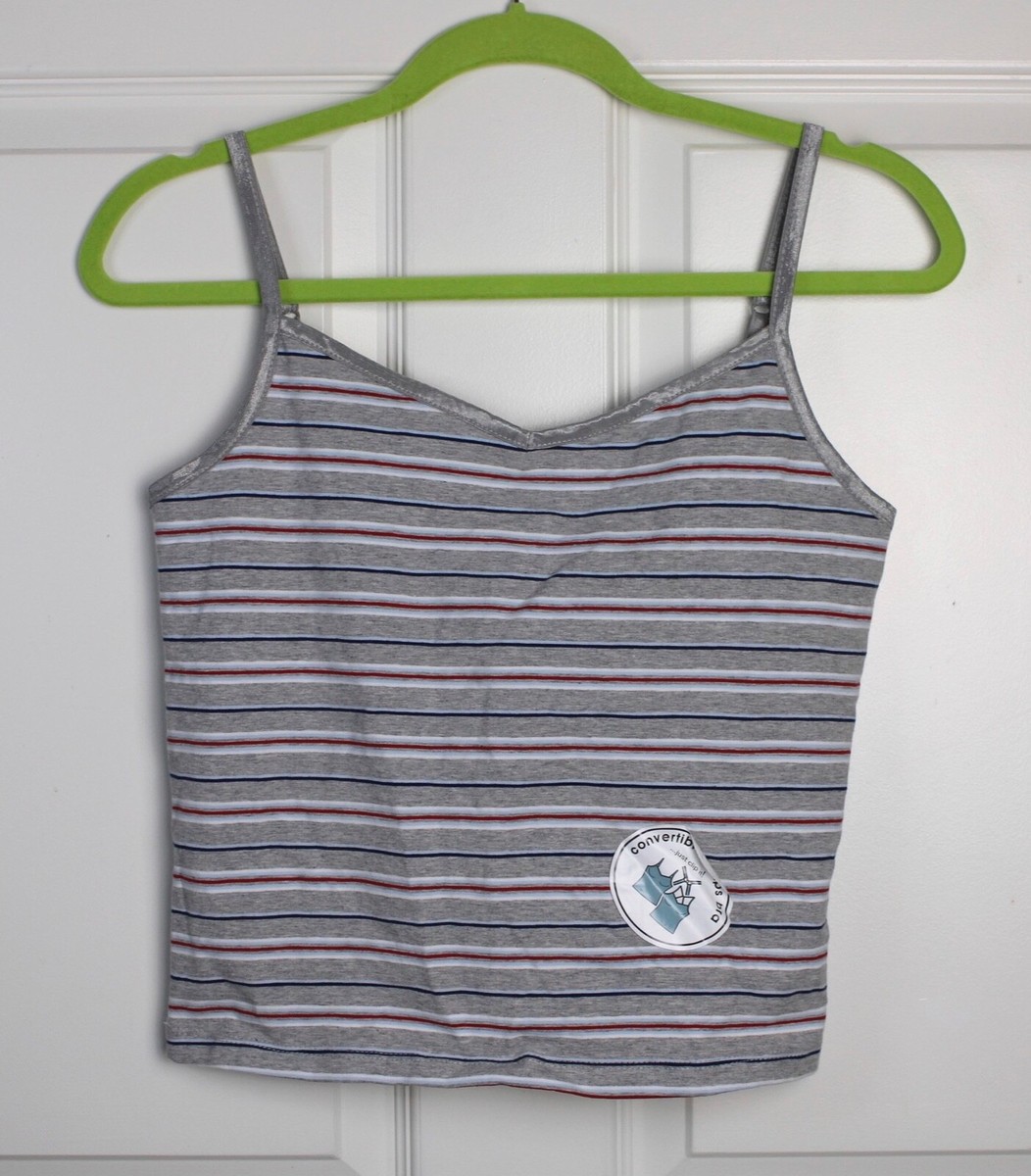 NWT Y2K No Boundaries Stretch Convertible Tank Grey Red Blue