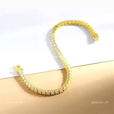 18K Solid Gold Round Lab Grown Diamond April Birth Mother Tennis Prong Bracelet