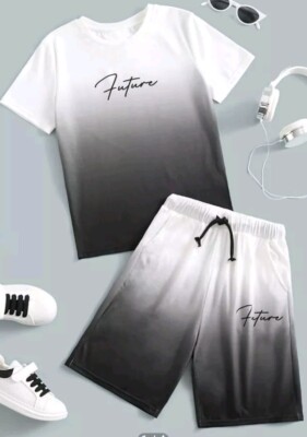 SHEIN Tween Boy Letter Graphic Ombre Top & Shorts Set ''Future'' Logo In Size 7.  