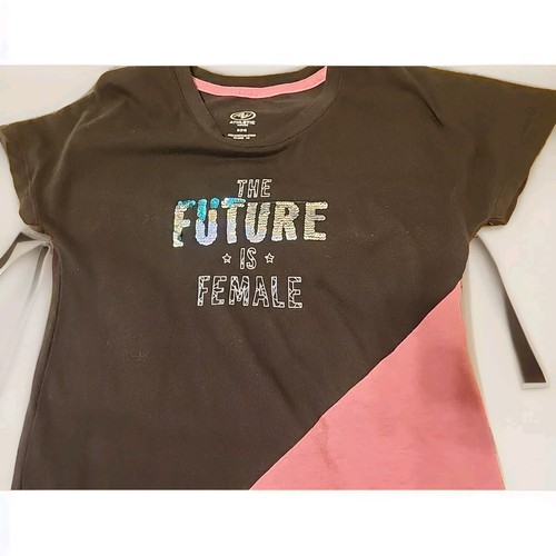 Athletic Works 7/8 The Future is Female Girls Kids Shirt Top Short Sleeve Pink - Picture 2 of 3