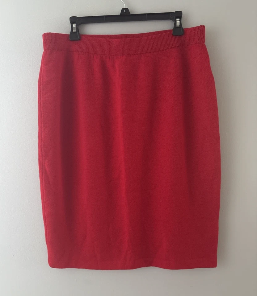 Falda Vintage Colección St. John Mujer 14 Rojo Santana Tejido Lápiz Recto