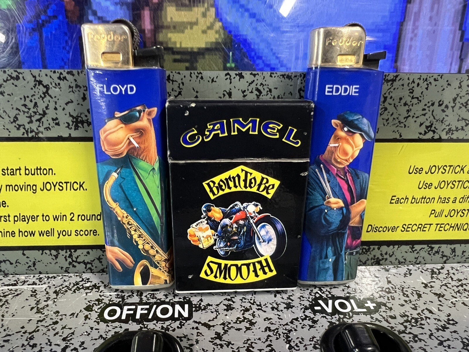 Lot of 3 Vintage Lighters: 1990s Joe Camel "Born To Be Smooth" + Floyd & Eddie