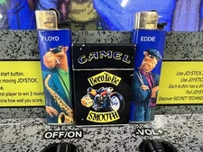 Lot of 3 Vintage Lighters: 1990s Joe Camel "Born To Be Smooth" + Floyd & Eddie