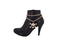 Women Gold Metal Chain Boot Bracelet Shoe Skeleton Skull Charm Dressy Bling Cool