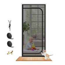 Reinforced Pet Cat Resistant Mesh Screen Door Zipper Fits 32x80 Inch Black