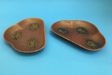 Bizen-Ware Style Small Dishes 2 Cloud Shape, Brown and Green Mid-Century Look
