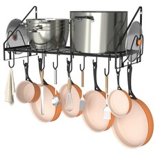 28 Inch Pot Rack Wall Mounted Pots and Pans Organizer with 12 Hooks and 2 Pot...