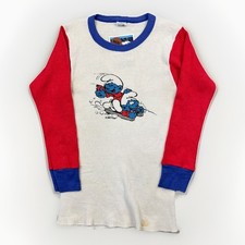 Vintage 1980 s Kids 10-12 Smurfs Waffle Long Sleeve Thermal