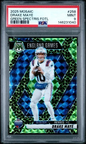 2025 PANINI MOSAIC GREEN SPECTRIS FOTL #258 DRAKE MAYE 12/13 PSA 9