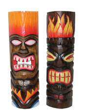 20" FIRE HAWAIIAN 2 TIKI MASK TROPICAL ISLAND WOOD POLYNESIAN WALL ART BAR PATIO