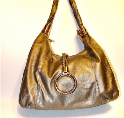 Imoshion Metallic Gold Hobo Shoulder Bag with Braided Strap & Ring Accent