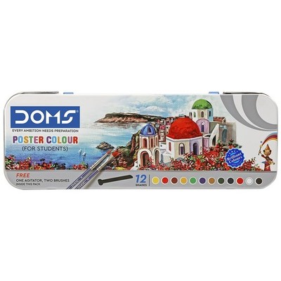 Doms 12 Shades Poster Colours | Rich & Vibrant Colors | Free Agigator & Brush