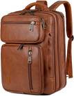 Vegan Leather 15.6 Laptop Backpack Briefcase Hybrid Travel Work Bag Brown