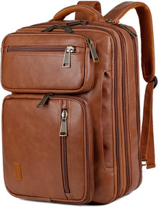 Vegan Leather 15.6 Laptop Backpack Briefcase Hybrid Travel Work Bag Brown