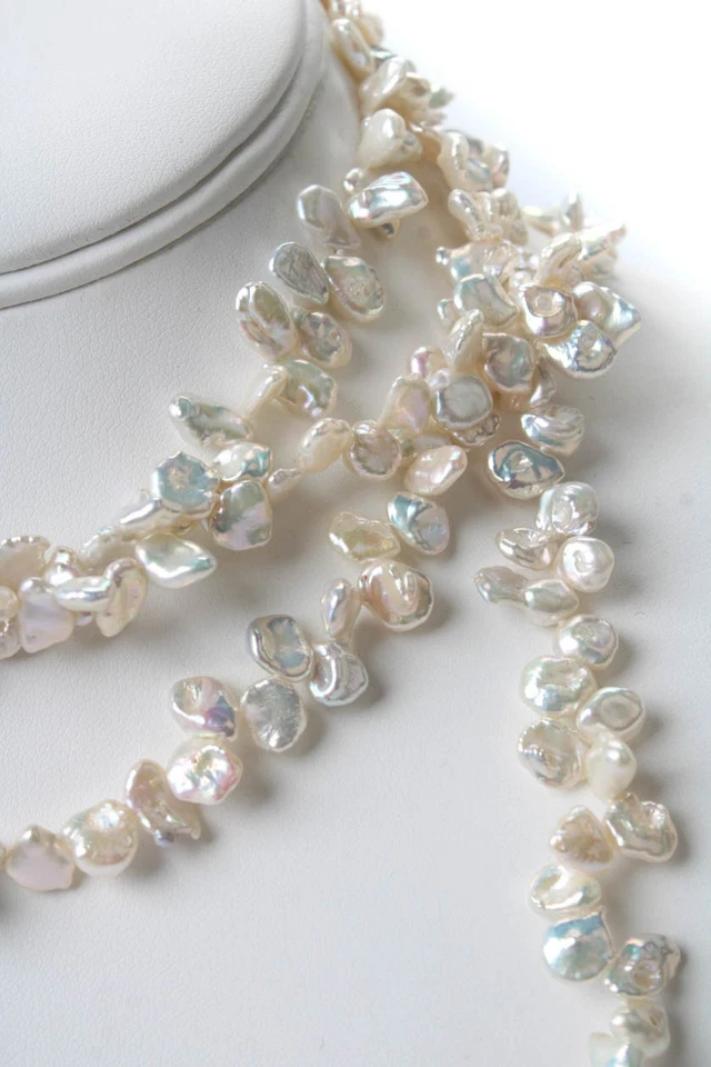 Juego de 2 hebras de perlas Keshi de diseño de 8-10 mm 32" 71,8 g Foto 2 de 4