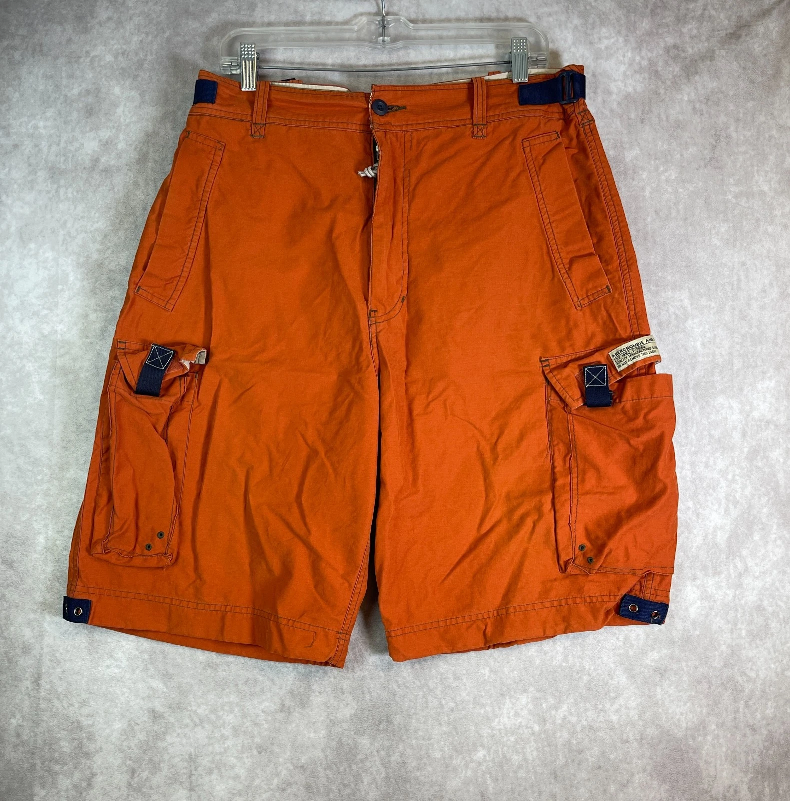VTG Abercrombie Fitch Paratrooper Shorts Mens Large Orange Belted Cargo Utility