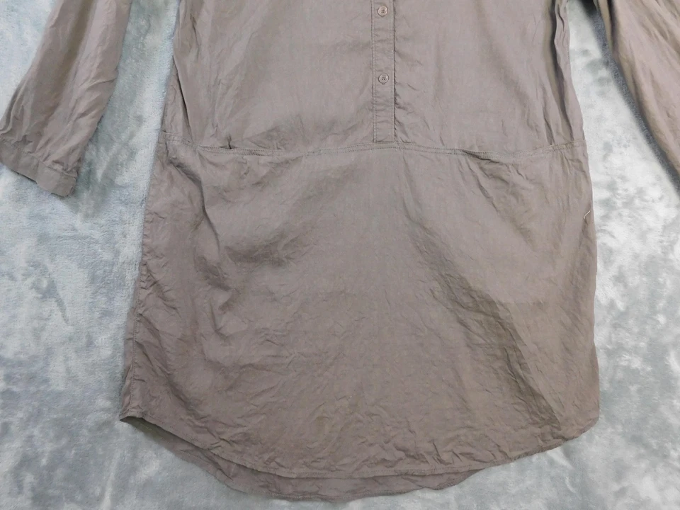 Vestido Camisa Eileen Fisher Mujer Medio Tostado Mezcla de Lino Túnica Cuello Botón Foto 2 de 4
