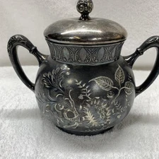 Vintage Pairpoint Mfg Quadruple Plate Sugar Pot#328 Floral Blossoms. Bin Loc BR