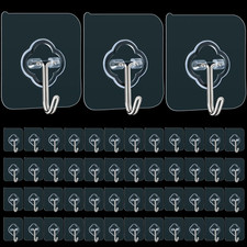 Adhesive Wall Hooks for Hanging, 50 Pack Heavy Duty Stainless Self Sticky Hooks,