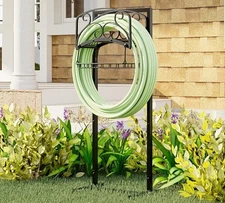  Portable Garden Hose Holder with Storage Basket - Heavy-Duty Freestanding 