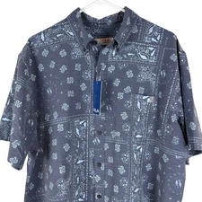 NWT Huk Fishing Mens L Blue Paisley Short Sleeve Button Up Shirt KONA HUKDANA