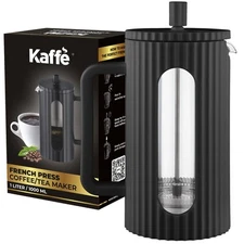 Kaffe French Press Coffee Maker (34oz / 1L) - Borosilicate Glass and BPA-Free...
