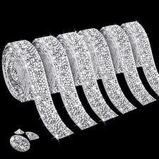 6 Rolls Self Adhesive Rhinestone Ribbons, Sliver Resin Rhinestone Strips, Diamon