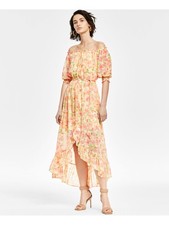 BAR III Womens Yellow Lined Tie Belt Pullover 3/4 Sleeve Maxi Hi-Lo Dress M