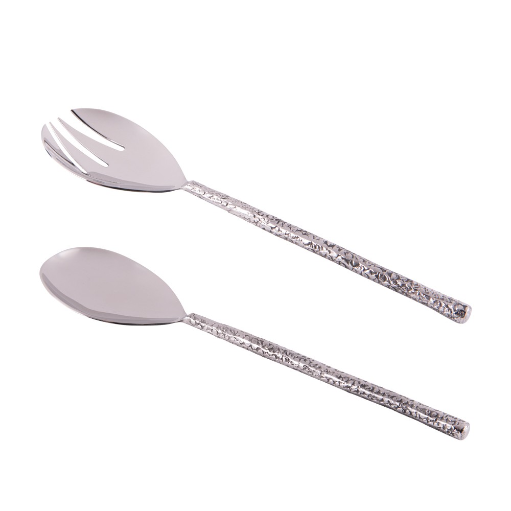 Couvert à salade Batys argenté métal anti-glisse de 28 cm pour grand plat