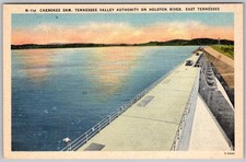 Vtg Linen Postcard Cherokee Dam, Tennessee Valley Authority East TN 1940s