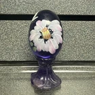 Fenton Purple Glass Pedestal Egg Hand Painted w/ Sticker | J Cutshaw | 554/1700