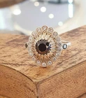 Rich Black Round Cut Onyx & White Diamond Art Deco Retro Ring In 925 Silver