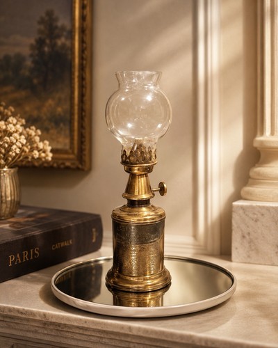 Antique French Pigeon Oil Lamp Brass “Lampe Pigeon Garantie Véritable” c.1900