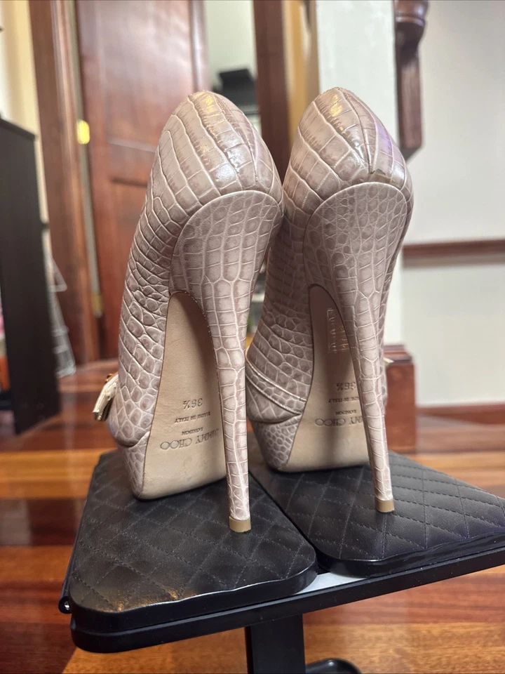 Estillettos de cocodrilo desnudo para mujer Jimmy Choo con acento de bloqueo Foto 3 de 4