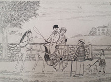 Incisione Orig Vincent Haddelsey Firmato / N° Arte Naif Carrozza Paesano Paese