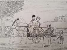 Engraving Orig Vincent Haddelsey Signed / No. Art Naif Carriage Villager