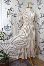 ULLA JOHNSON Beige textured sparkly striped Cotton empire dress size 10