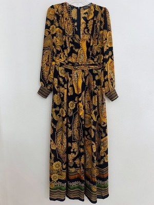 Dress Forum V-Neck Floral Baroque Vibrant Long-sleeve Maxi Dress Size  Medium | eBay