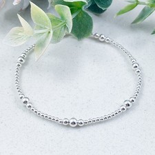 Sterling Silver Beaded Bracelets Stack of 3 Extra Dainty Slim Tiny Beads Stretch