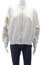 Zara Womens Cotton Long Sleeve Round Neck Zip Up Crew Sweatshirt Beige Size S