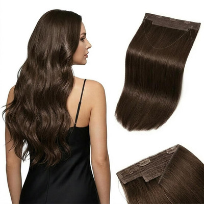 Amoyhair Amoy Halo Hair Extensions Remy Human Hair 90G 16 Inch - 100 Virgin