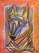 Original Dog Art 16x12 Canvas Abstract Expressionism Gift Home Decor Painting