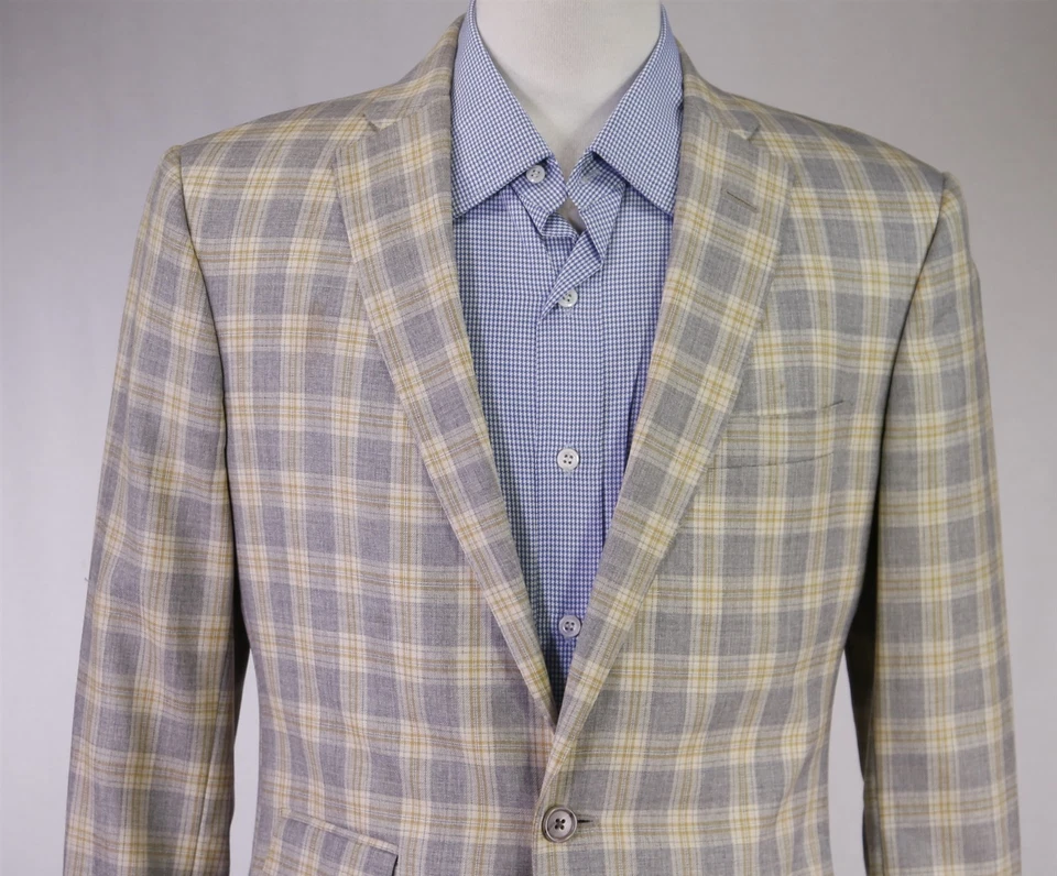 Blazer Abrigo Deportivo Tom James Personalizado Gris Dorado A Cuadros Lana Seda 2-Btn 38R Foto 3 de 4