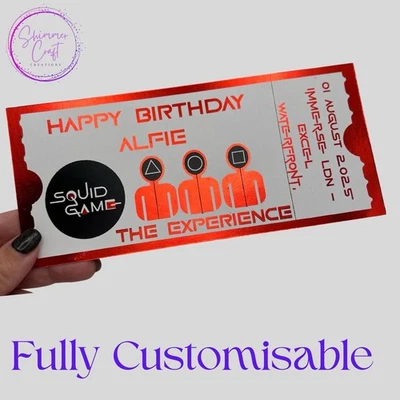 SHIMMER CRAFT CREATIONS Personalised Souvenir Experience Ticket Gift – The Squid Games Experience
