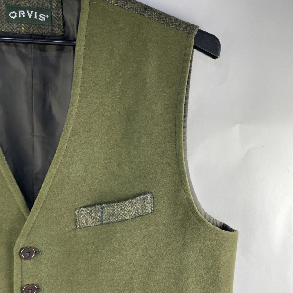 Chaleco Chaleco Orvis Lana Tweed Para Hombres L Verde Imitación Gamuza Hebilla Frontal Forrado Trasero Foto 3 de 4