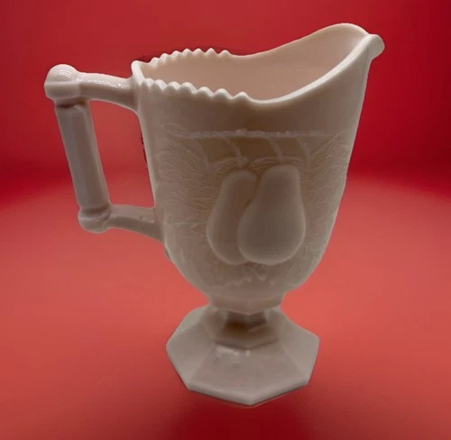 Vintage Jeannette Glass Shell Pink Milk Glass Footed Creamer Pear Design